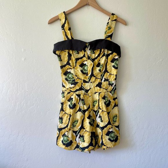 Bettie Page Tatyana Yellow Poppy Floral Romper - Picture 2 of 4